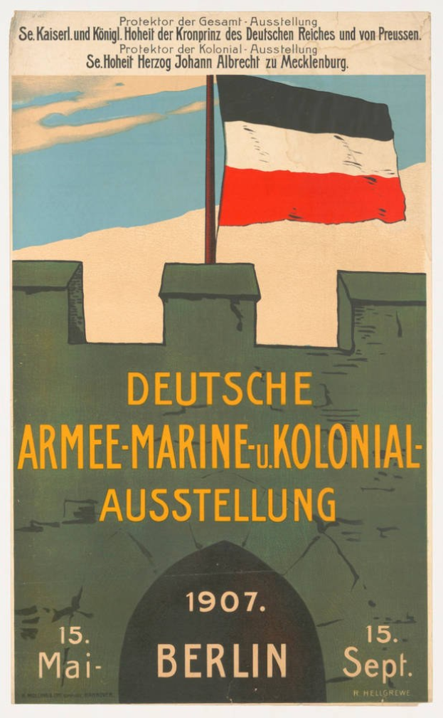 Plakat mit der deutschen Flagge oben und darunter Text