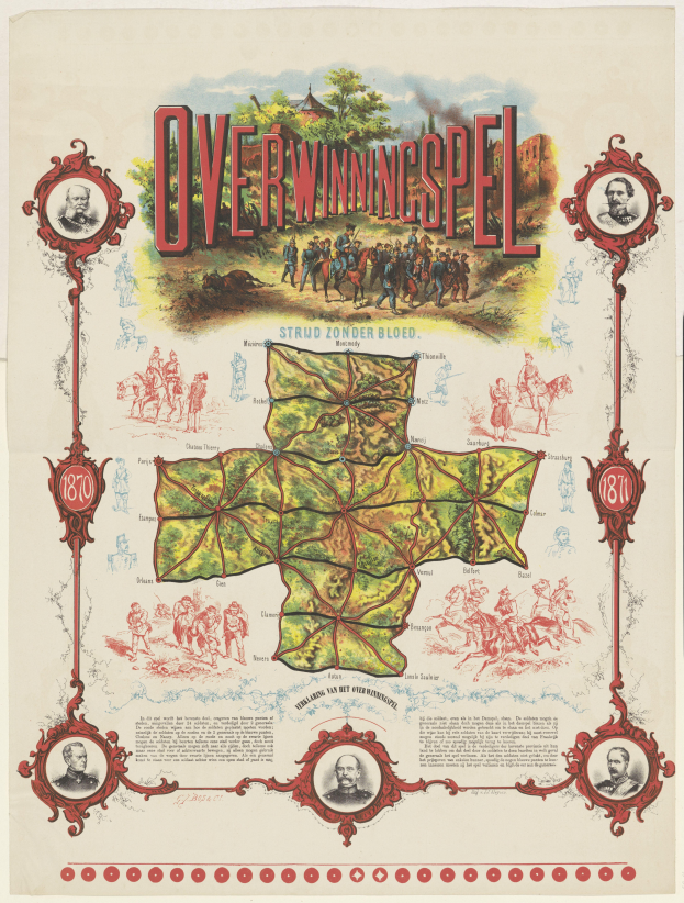 Ein buntes und detailliertes Stadtplan-Poster von Overwiningspel, Deutschland, mit lächelnden Menschen, Bäumen und beschrifteten Sehenswürdigkeiten in fetter Schrift.