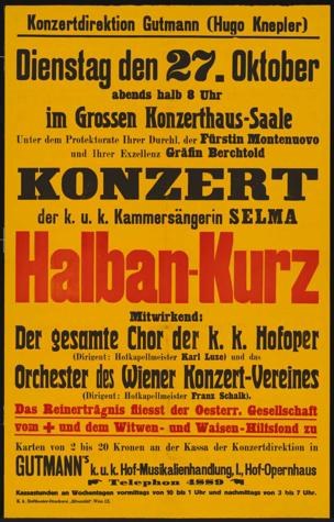 Yellow poster advertising a concert titled "Konzert Halban-Kurz" in Berlin, Germany.