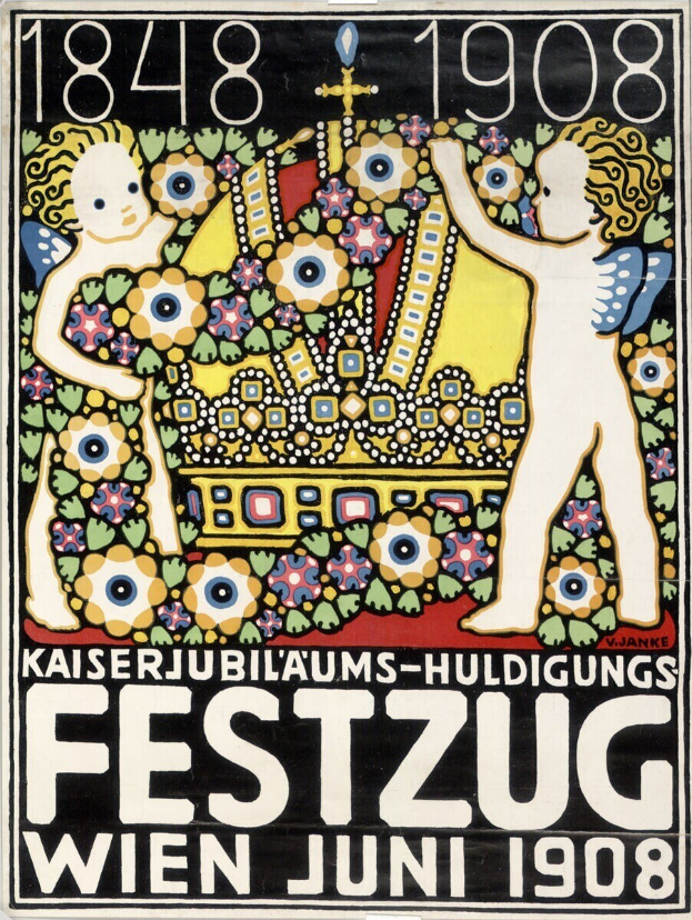 Plakat für ein Wiener Festival mit einem Bild von zwei Kindern, die nebeneinander stehen und sich umarmen, sowie Text mit Festivaldetails.