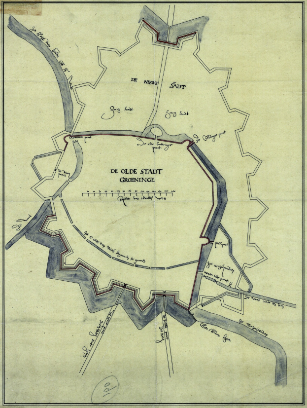 Detailed map of Stadt Groeningen showing streets, buildings, and landmarks with labeled text.