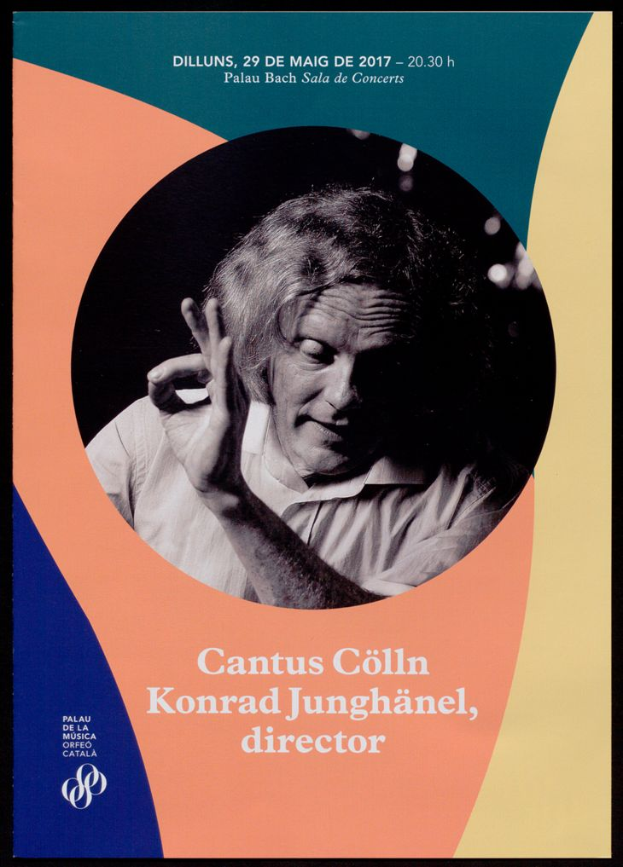 Plakat mit einem Bild von Cantus Collin und Konrad Junghänel, das Informationen über ein Konzert-Event enthält.