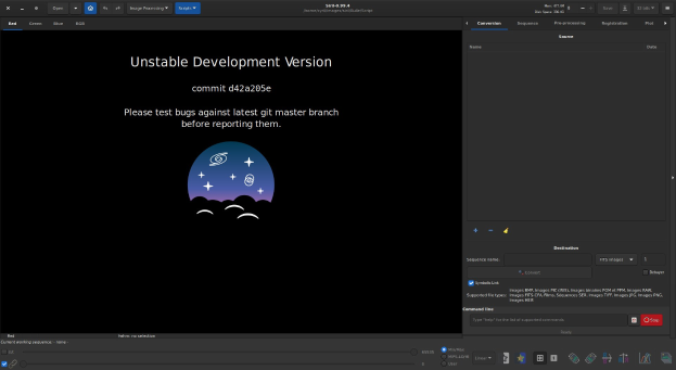 Screenshot eines Computerbildschirms mit fettgedrucktem "instabiler Entwicklungsversion" in weißer Schrift auf schwarzem Hintergrund, wobei "unaufhaltsame Entwicklung" in hellblau hervorgehoben ist, zusammen mit Symbolen für eine Suchleiste, Dropdown-Menü und Fortschrittsbalken.