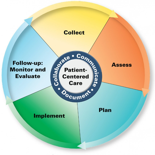 Circular diagram titled "patient-centered care" with four colored sections, each labeled with a specific aspect of care.
