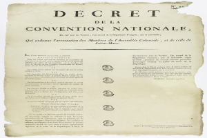 A document titled "The secret of the Convention Nationale" with black text on white paper, featuring blue and green images, listing event details like date, time, and location.