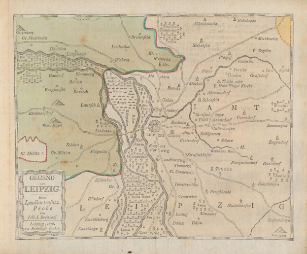Detailed old map of Leipzig, Germany, displaying streets, buildings, and landmarks with visible text.