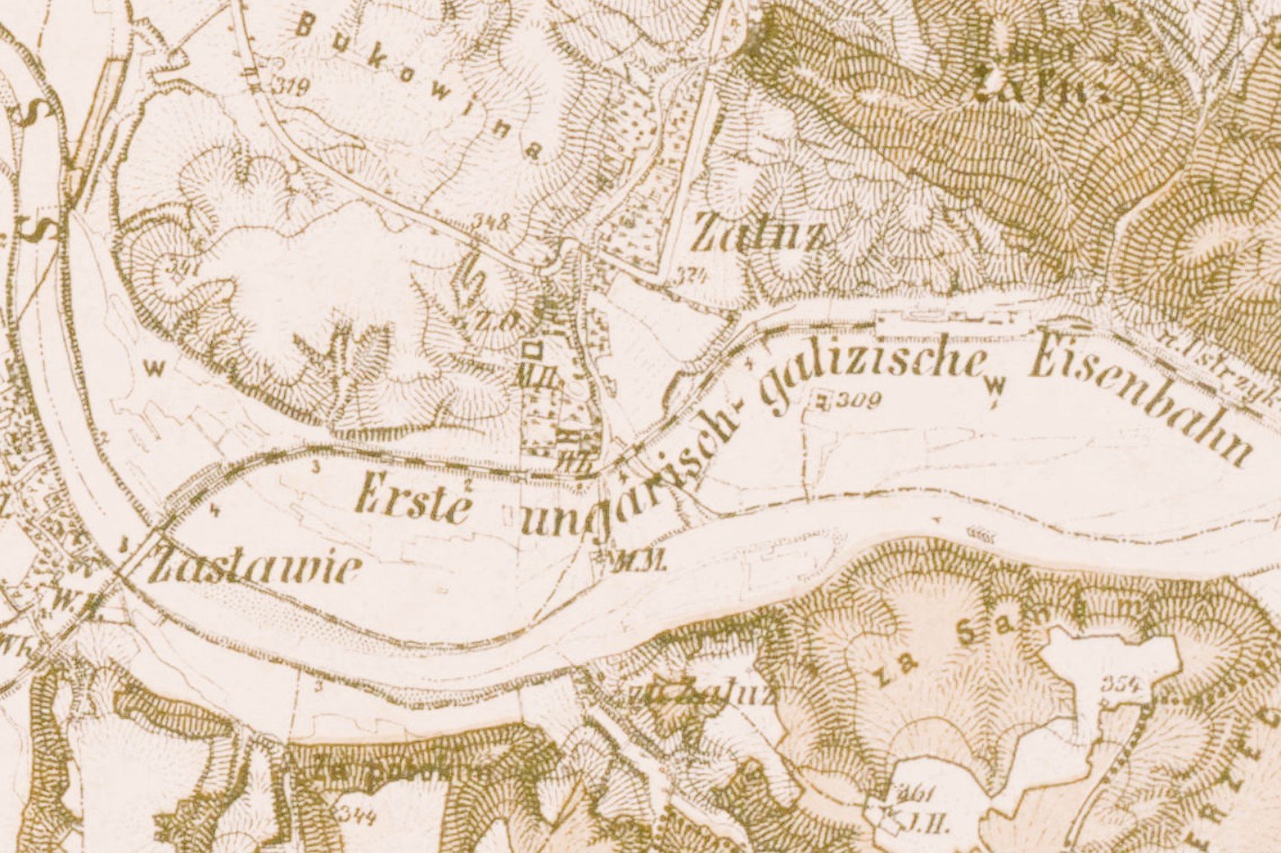 Detailed old map of Eisenbahn, Germany, showing streets, buildings, and landmarks with text annotations.