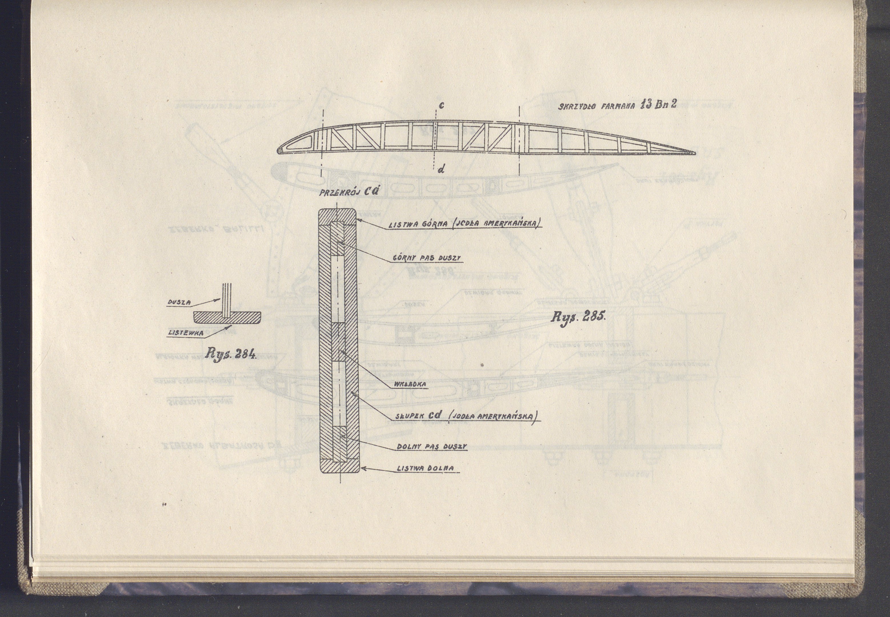 A book cover featuring a detailed technical drawing of an airplane with labeled components such as wings, propellers, and engines, accompanied by explanatory text.