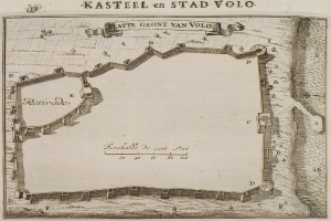 Detailed map of Kastel, Netherlands, with surrounding streets, buildings, and landmarks, accompanied by text describing the city's size, location, and history.