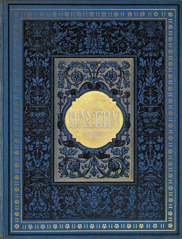A blue and gold book with the word "Bayern" on its intricately designed cover.