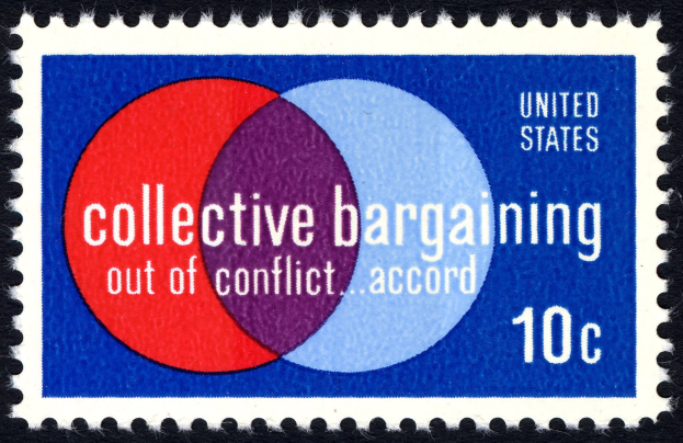 A Venn diagram with two overlapping circles labeled "Collectives Bargaining" and "Out of Conflict," connected by a thin line, with the phrase "Collective Bargaining Out of Conflict" in the center.