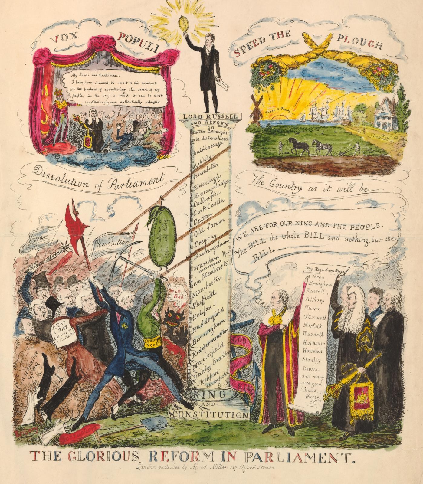 A colorful illustrated document titled "The glorious reform in parliament" featuring diverse smiling people and bold text, symbolizing progress and hope.