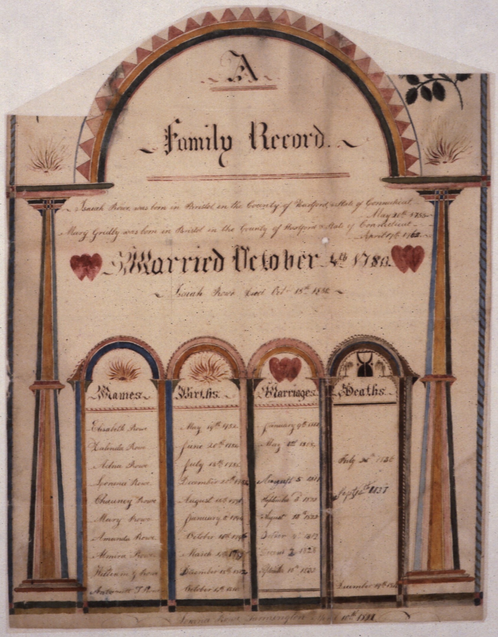 Handgeschriebene 17. Jahrhundert-Familienaufzeichnung mit dekorativem Text und komplexen Designs, wahrscheinlich über eine Ehe.