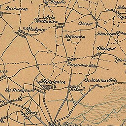 Detailed old map of Stadtzenice showing streets, buildings, landmarks, and text with population, road, and location information.