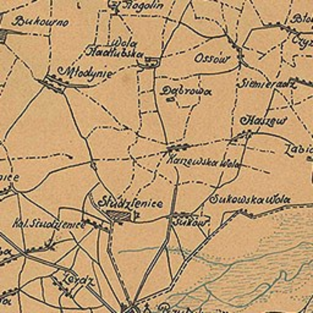 Detailed old map of Stadtzenice showing streets, buildings, landmarks, and text with population, road, and location information.