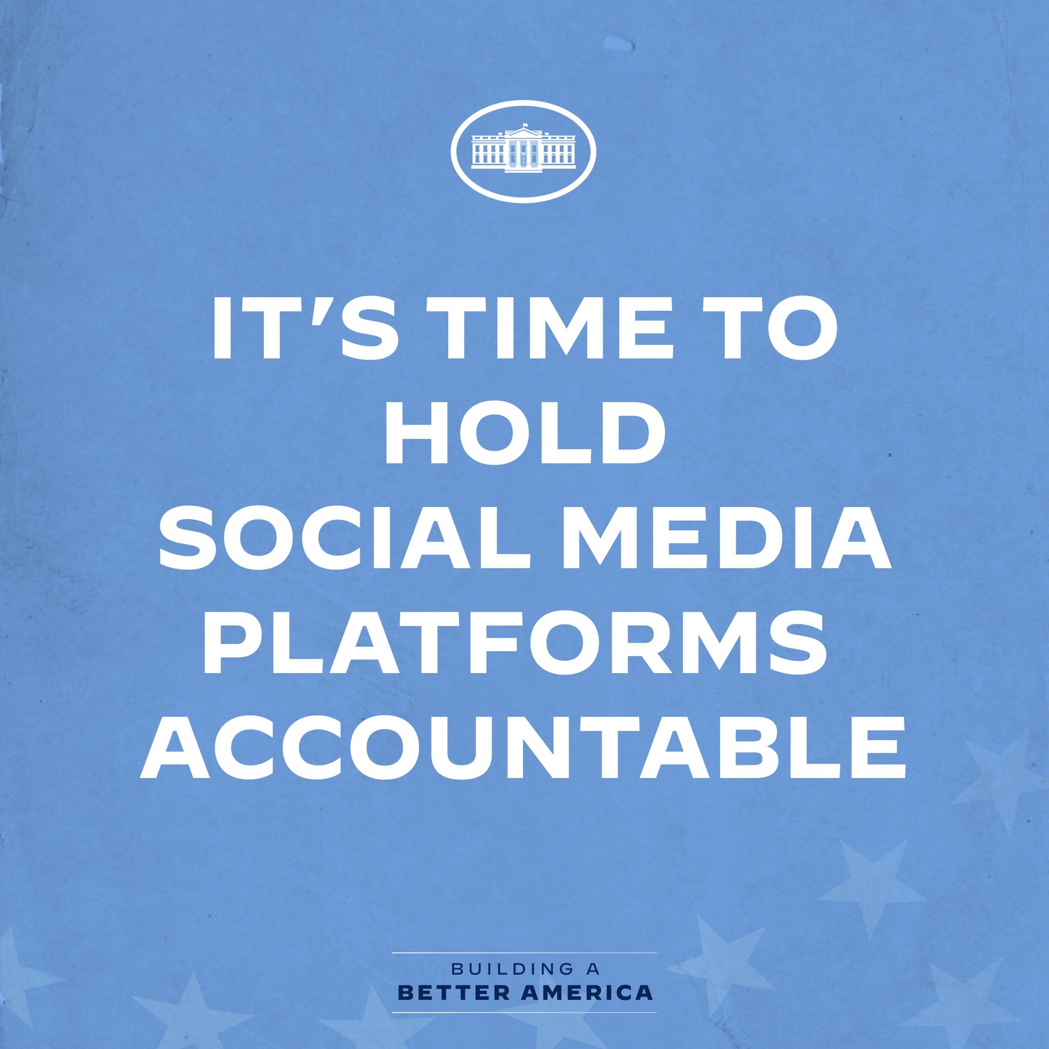 Plakat mit fettem schwarzen Text "Es ist Zeit, Social-Media-Plattformen zur Rechenschaft zu ziehen" in der Mitte auf einem weißen Hintergrund eingerahmt von einem schmalen schwarzen Rand.