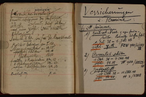 Offenes Buch mit handgeschriebenen deutschen Militärtagebucheinträgen aus dem frühen 20. Jahrhundert, enthaltend Text- und numerische Daten.