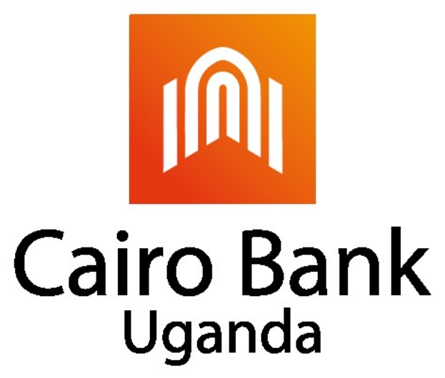 Logo der Cairo Bank Uganda auf einem weißen Hintergrund, das den schwarzen Text "Cairo Bank Uganda" und ein blaues und weißes Schild in einem blauen Kreis mit einer weißen Umrandung in einer modernen Sans-Serif-Schriftart zeigt.