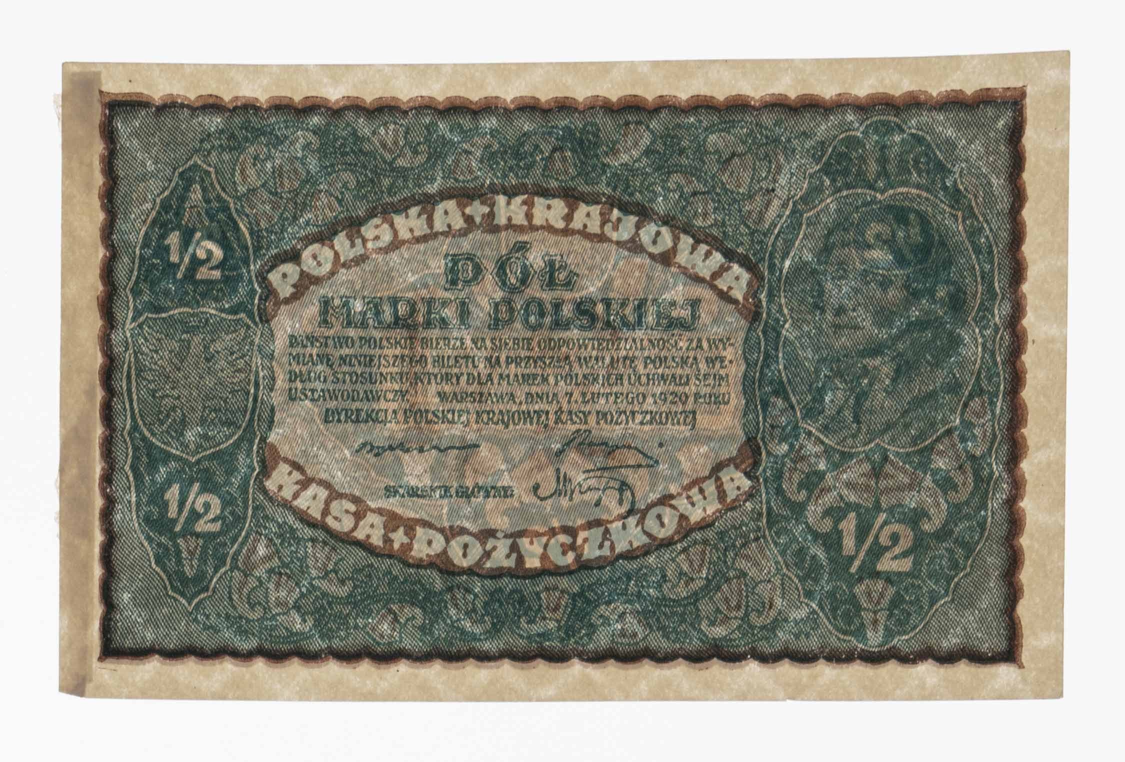 Old Polish banknote featuring a man's portrait with "Polska krajowa" text on a white background.