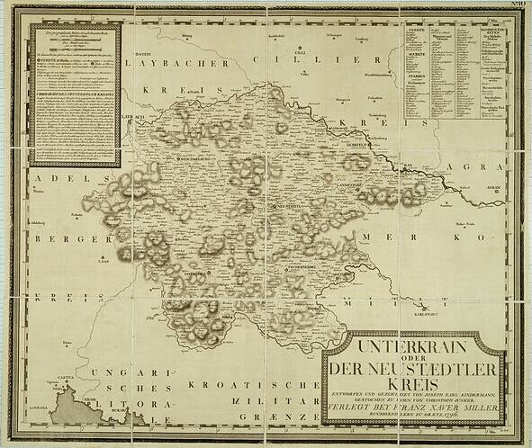 Old paper map of the Netherlands from the 17th century, showing the Unterkrain region of the Neusiedtler Kreis with handwritten text.