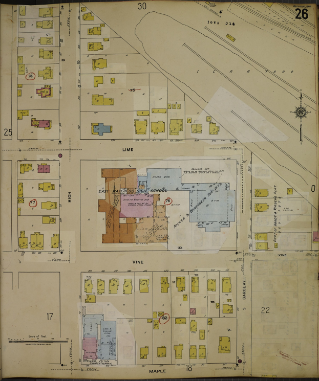 Old map of San Francisco, California, highlighting the East Mathew County School District area with streets, buildings, and landmarks.