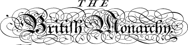 Fetter schwarzer Text "Die britische Monarchie" in der Mitte auf einem weißen Hintergrund mit einem schmalen schwarzen Rand.