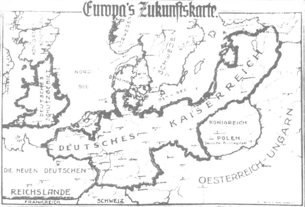 Black and white map of Europe titled "Europe's Zukunftskarte" showing countries, regions, major cities, and bodies of water.