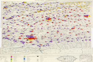 Eine Deutschlandkarte mit farbigen Punkten, die die Verteilung der Menschen in jedem Land darstellen, begleitet von Text unten.